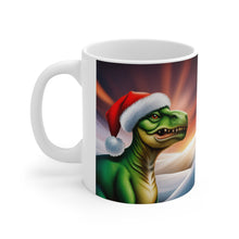 Load image into Gallery viewer, Dinosaur Raptor Rocks Christmas Santa Red Hat Ceramic Mug 11oz design #4 Mirrored Images
