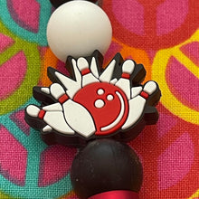 Load image into Gallery viewer, Red and white bowling pin Custom Handmade Beaded Pen
