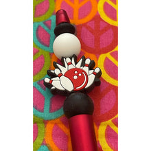 Load image into Gallery viewer, Red and white bowling pin Custom Handmade Beaded Pen

