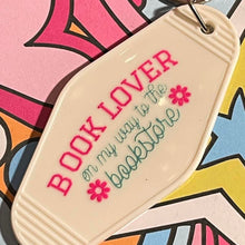 Load image into Gallery viewer, Book lover Retro Motel Acrylic Message Keychain
