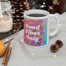 Load image into Gallery viewer, Floral Good Vibes Only Peace Sign Ceramic Mug 11oz Design Wrap-a-round
