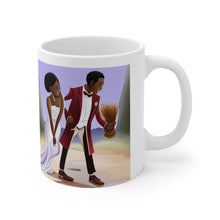 Load image into Gallery viewer, Traditional African American Culture Bride Lavender Dress and Groom Jumping the Broom Ceremony Ceramic Mug 11oz AI Generated Image
