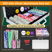 Load image into Gallery viewer, AIBETOMG Poker Chips with Numbers,300Pcs Poker Chips Set with Aluminum Travel Case,11 Gram Casino Poker Set for Texas Holdem, Blackjack
