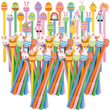 Load image into Gallery viewer, LiYiQ 100 Pcs Easter Cartoon Cute Fun Pens Kawaii Easter Eggs Rabbit Chicken Rainbows Gnome Shape Gel Black Ink Pen, Cute Pens for Office Home Present
