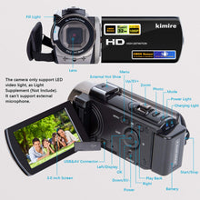 Load image into Gallery viewer, kimire Video Camera Camcorder Digital Camera Recorder Full HD 1080P 15FPS 24MP 3.0 Inch 270 Degree Rotation LCD 16X Digital Zoom Camcorder Camera with 2 Batteries(Black)

