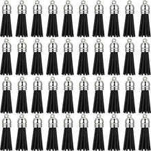 Load image into Gallery viewer, 200 Pieces Keychain Tassels Faux Suede Leather Tassel Pendants Keychain Decoration Tassels with Loop for DIY Crafts Making Supplies (Black)
