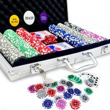 Load image into Gallery viewer, AIBETOMG Poker Chips with Numbers,300Pcs Poker Chips Set with Aluminum Travel Case,11 Gram Casino Poker Set for Texas Holdem, Blackjack
