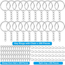 Load image into Gallery viewer, 600Pcs Key Chain Rings,200Pcs 25mm Keychain Rings with Chain and 200Pcs Jump Rings with 200Pcs Screw Eye Pins for Resin,Crafts and Keychains Making
