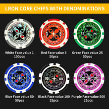 Load image into Gallery viewer, AIBETOMG Poker Chips with Numbers,300Pcs Poker Chips Set with Aluminum Travel Case,11 Gram Casino Poker Set for Texas Holdem, Blackjack
