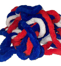 Load image into Gallery viewer, LOOP-A-LOT Chunky Chenille Red White Blue Yarn for Crocheting and Handknitting ~ Big Bulky Fluffy Soft Chunky Beginners Blanket Jumbo Wide Thick Yarn DIY Crafts Home Decor Costumes Each Skein 28 yards
