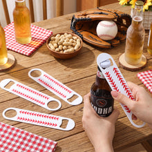 Load image into Gallery viewer, Acellegic 24 Pack Baseball Bottle Opener 7 Inch Stainless Steel Flat Beer Bottle Opener Bulk Double Sided Baseball Stitch Design for Team Fans Gifts, Home Kitchen, Bar, Party Supplies
