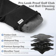 Load image into Gallery viewer, Third Generation Golf Club and Ball Cleaner Pouch with Attached Towel, Powerful Leak Resistance, Includes 1 Golf Club Groove Sharpener Tool and 2 Pack Golf Tee Holder, Premium Golf Club Cleaning Kit
