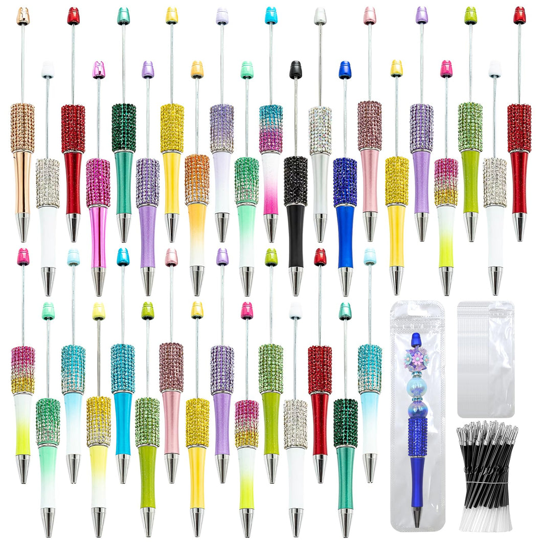 DASTTUIS 75 Pcs DIY Diamond Beadable Pen Kit - 25 Plastic Rhinestone Beaded Pens Bulk with Refills & Bags - Fancy Cute Glitter Pens for Crafting, Students & Teachers – School Supplies, Office Item