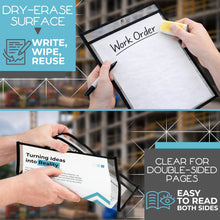 Load image into Gallery viewer, 50 Pack Job Ticket Holders, Plastic Sleeves for Paper 8.5x11 inch, Clear Dry Erase Pocket Sleeves for Work Orders, Shop Ticket Holders and Document Protection
