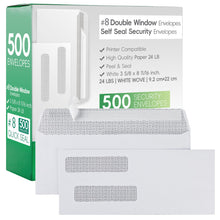 Load image into Gallery viewer, #8 Double Window Security Check Envelopes,500 Counts Double Window Self Seal Security Envelopes,No.8 Double Window Bussiness Envelopes Designed for Checks/Tax Form/Invoices/Business Correspondence
