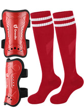 Load image into Gallery viewer, Gnodio Kids Soccer Shin Guards and Socks Youth Soccer Shin Pads Protective Defender Gear for 3-12 Years Old Toddler Children Teen Boys Girls Red L
