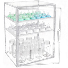 Load image into Gallery viewer, GRETJOB Baby Bottle Organizer, 3-Tier Adjustable Clear Acrylic Storage Station with Drawer &amp; Magnetic Door for Countertop/Cabinet, Holds Bottles, Nipples, Pump Parts, Food Jars
