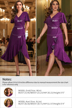 Load image into Gallery viewer, Autumn Flowerwall Women Plus Size Wedding Guest Dress Sparkle Purple XL Lustrous Knit V Neck Flutter Sleeve Cocktail Dress A-Line Formal Party Gowns Curvy Evening Elegant Slit Dress
