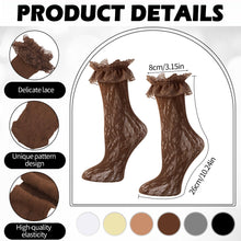 Load image into Gallery viewer, scenicamp 6 Pairs Lace Ruffle Ankle Socks for Women Lolita Frilly Ankle Elastic Cuff Mesh Lace Trim Dress Sock White,Dark Brown,Gray,Beige,Light Brown,Black
