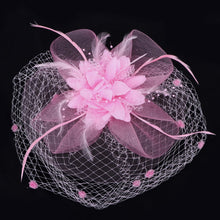 Load image into Gallery viewer, Pink Fascinators Hats Women Mesh Veil Headband and Gloves Set Short Lace Polka Dot Mesh Hair Accessories
