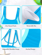 Load image into Gallery viewer, CRISONE Girls One Piece Swimsuits Size 14-16 Girl Bathing Suit Ruched Girls Bathing Suits Size 14-16 Athletic Competition Girl Swimsuit Bathing Suit for Teen Girls Light Blue
