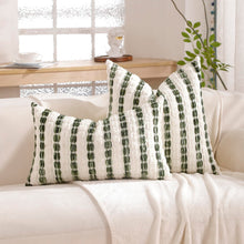 Load image into Gallery viewer, Yamminess Pillow Covers 20x12 Set of 2 Dark Green Striped Throw Pillow Covers Chenille Decorative Pillows Square Cushion Cover for Sofa Couch Bed Living Room Winter Decoratives.
