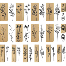Load image into Gallery viewer, 16 Pieces Vintage Wood Rubber Stamps Flower and Plant Decorative Rubber Stamp Wooden Mounted Stamp Set for DIY Crafting, Scrapbook, Painting, Letters Diary, Teaching and Card Making
