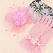Load image into Gallery viewer, Pink Fascinators Hats Women Mesh Veil Headband and Gloves Set Short Lace Polka Dot Mesh Hair Accessories
