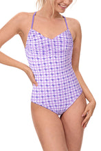 Load image into Gallery viewer, westag Period Swimsuit Women's One Piece Menstrual Leakproof Ruched V-Neck Swimwear Backless Bathing Suit for Teens Girls Purple M
