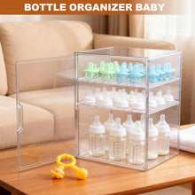Load image into Gallery viewer, GRETJOB Baby Bottle Organizer, 3-Tier Adjustable Clear Acrylic Storage Station with Drawer &amp; Magnetic Door for Countertop/Cabinet, Holds Bottles, Nipples, Pump Parts, Food Jars
