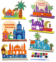 Load image into Gallery viewer, MUOUAKATE 6 Pcs Wooden Ramadan and Eid Crafts Kit, Paint Your Own Ramadan Activities for Boys Girls Ages 3-10 11 12, Ramadan Gifts for Ramadan Eid Party Supplies Class Home Table Decoration
