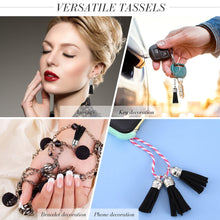 Load image into Gallery viewer, 200 Pieces Keychain Tassels Faux Suede Leather Tassel Pendants Keychain Decoration Tassels with Loop for DIY Crafts Making Supplies (Black)
