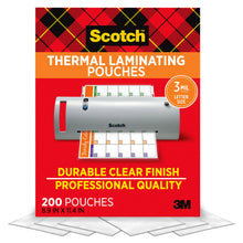 Load image into Gallery viewer, Scotch Thermal Laminating Pouches, 200 Count, Clear, 3 mil., Ideal Office or School Supplies, Fits Letter Sized Paper (8.9 in. × 11.4 in.)
