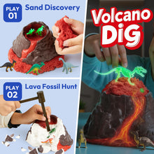 Load image into Gallery viewer, Klever Kits 3-in-1 Dinosaur Fossil Digging Kit STEM Learning Toys with Glow in The Dark Dinosaurs and Sensory Play Sand, DIY Your Own Dinosaur with 5 Color Clay, Gift for Kids Aged 6+ by Jova
