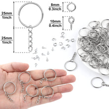 Load image into Gallery viewer, 600Pcs Key Chain Rings,200Pcs 25mm Keychain Rings with Chain and 200Pcs Jump Rings with 200Pcs Screw Eye Pins for Resin,Crafts and Keychains Making
