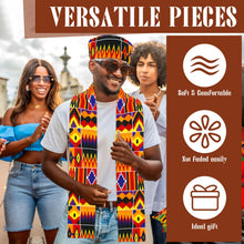 Load image into Gallery viewer, Shyyween 4 Pcs African Kente Kufi Stole and Hat, African Print Scarf Sash with Men Hat Dashiki Cloth Kente Clothing Accessory Turban for Black History Month Celebration Kwanzaa Graduation Choir
