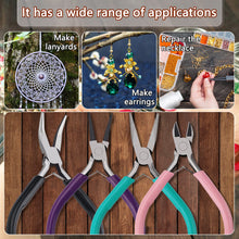 Load image into Gallery viewer, 4 Pack Jewelry Pliers Jewelry Making Pliers Tools Kit with Needle Nose Pliers/Chain Nose Pliers, Round Nose Pliers, Bent Nose Pliers, Wire Cutters for Wire Wrapping Earring Craft Making Supplies
