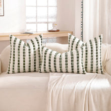Load image into Gallery viewer, Yamminess Pillow Covers 20x12 Set of 2 Dark Green Striped Throw Pillow Covers Chenille Decorative Pillows Square Cushion Cover for Sofa Couch Bed Living Room Winter Decoratives.
