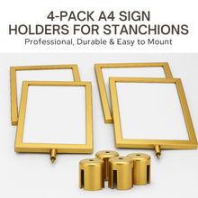 Load image into Gallery viewer, 4PCS Gold 8.5x11 Stanchion Sign Holder – Vertical Poster Display Frames for Floor Standing Holder Stand Business Store Sign Holders Pedestal Advertising Stand for Indoor Outdoor Use
