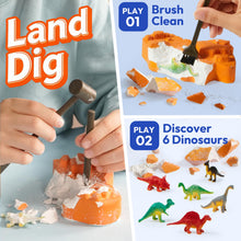 Load image into Gallery viewer, Klever Kits 3-in-1 Dinosaur Fossil Digging Kit STEM Learning Toys with Glow in The Dark Dinosaurs and Sensory Play Sand, DIY Your Own Dinosaur with 5 Color Clay, Gift for Kids Aged 6+ by Jova
