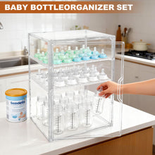 Load image into Gallery viewer, GRETJOB Baby Bottle Organizer, 3-Tier Adjustable Clear Acrylic Storage Station with Drawer &amp; Magnetic Door for Countertop/Cabinet, Holds Bottles, Nipples, Pump Parts, Food Jars
