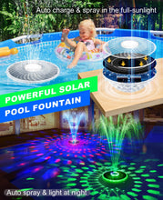 Load image into Gallery viewer, Solar Pool Fountain with Light Show,2026 Upgraded Large Solar Pool Water Fountain, 2 Spray Modes Floating Pool Fountain for Above Ground Pool,Solar Floating Fountain Pump for Pool Pond(White)-1PK
