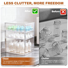 Load image into Gallery viewer, GRETJOB Baby Bottle Organizer, 3-Tier Adjustable Clear Acrylic Storage Station with Drawer &amp; Magnetic Door for Countertop/Cabinet, Holds Bottles, Nipples, Pump Parts, Food Jars
