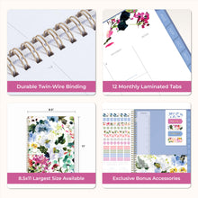 Load image into Gallery viewer, Blue Sky Kelly Ventura 2026-2027 Weekly and Monthly Academic Year Student Planning Calendar, July 2026 - June 2027, 8.5" x 11", Flexible Cover, Wirebound, Laminated Tabs, Storage Pocket, Magnetic &amp; Snap In Book Marks, Includes Stickers, Blooming
