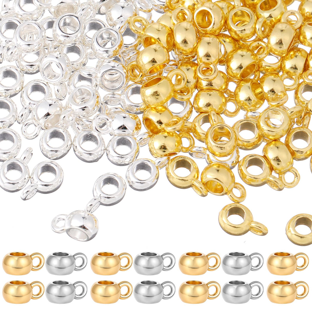 100pcs Links Bail Beads Alloy Gold Spacer Beads for Jewelry Making Connectors Tube Spacer Loose for DIY Bracelet Pendant Jewelry Making Necklace Craft (50gold & 50silver)