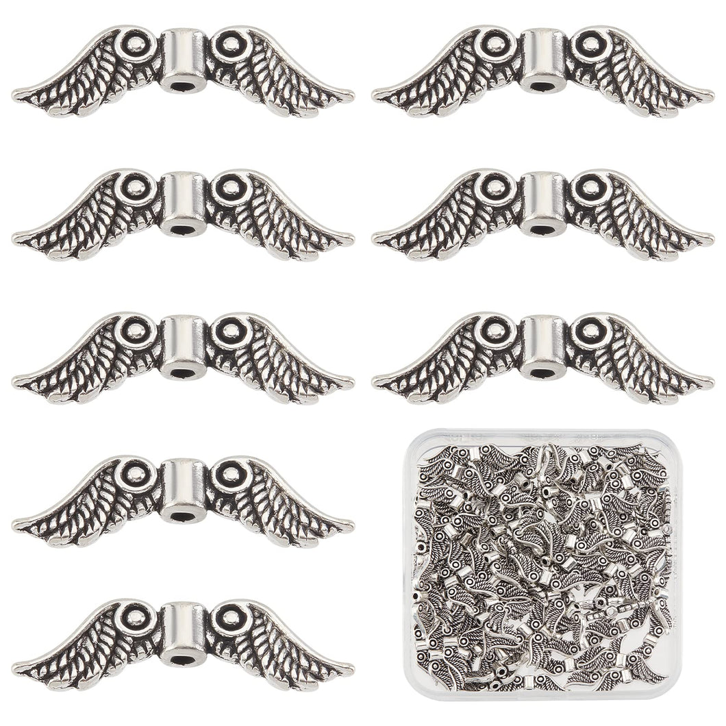 SUNNYCLUE 1Box 100Pcs Christmas Charms Alloy Angel Wings Beads Bulk Tibetan Style Wing Beads for Jewelry Making Charms Fairy Angel Wing Spacer Loose Beads Bracelets Earrings Supplies Antique Silver