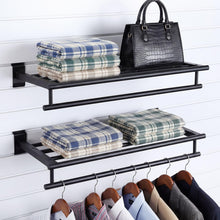 Load image into Gallery viewer, Zonon 2 Pcs Black Slatwall Shelf Clothes Rack with Metal Rectangular Tubing U Shaped Handrail Hanger Slatwall Shelving Organizer Accessories for Home Room Bathroom Garage Retail Display

