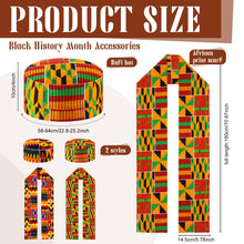 Load image into Gallery viewer, Shyyween 4 Pcs African Kente Kufi Stole and Hat, African Print Scarf Sash with Men Hat Dashiki Cloth Kente Clothing Accessory Turban for Black History Month Celebration Kwanzaa Graduation Choir
