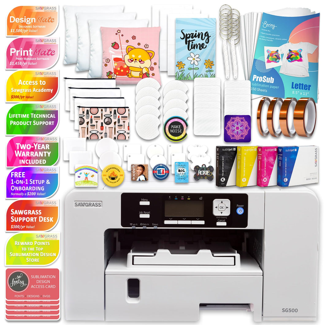 Sawgrass UHD Virtuoso SG500 Sublimation Printer with Deluxe Stater Bundle (20ml Ink Set), White