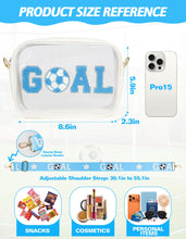 Load image into Gallery viewer, Clear Bag for World Soccer Cup 2026 Stadium Approved, Chenille Crossbody Fanny Pack for Stadium Events Concert Travel, Game Day Clear Purse with Shoulder Strap Gifts for Women Men (Light Blue-White)

